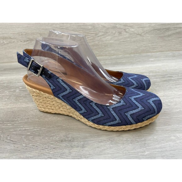 Vionic Coralina Women's US 10 Blue Geometric Espadrille Wedge Slingback Sandal - Picture 1 of 11